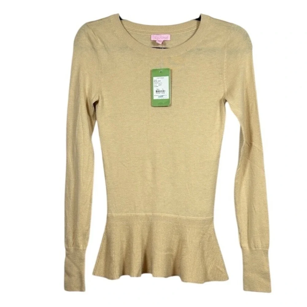 NWT Lilly Pulitzer Aurora Peplum, Wool Sweater, Almond, Sweater, Size Small